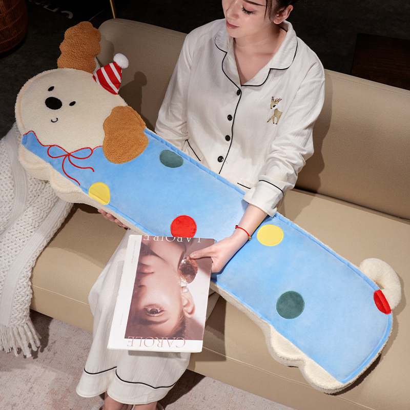 Perky ears puppy long plush pillow used as a soft dog body pillow on sofa, cozy plush cushion for relaxing and comfortable home lounging