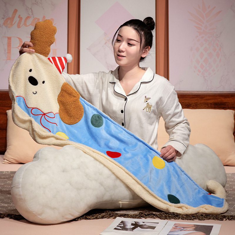 Perky ears puppy long plush pillow with removable cover and separate PP cotton inner pillow, soft dog body pillow designed for comfort and durability