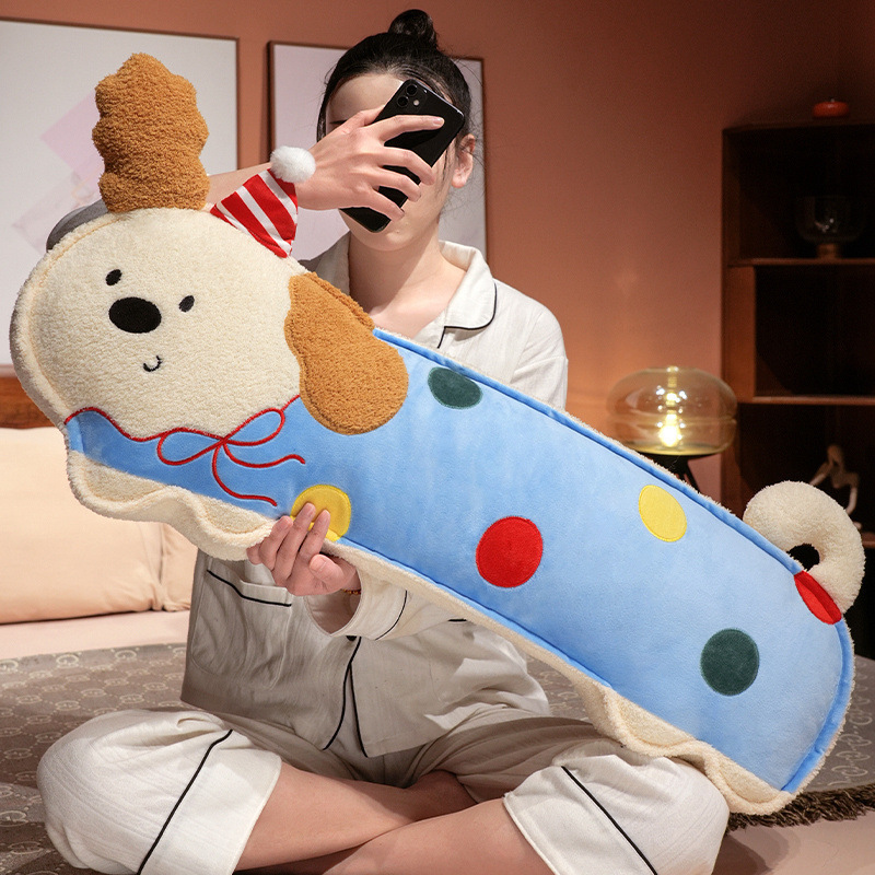 Perky ears puppy long plush pillow polka dot design soft dog body pillow with plush fabric and PP cotton filling