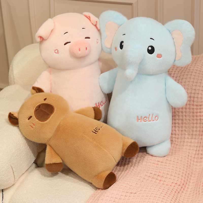 Cute chubby animal plush toys including pig, elephant and capybara designs, soft stuffed animals for hugging or decorating sofas and beds