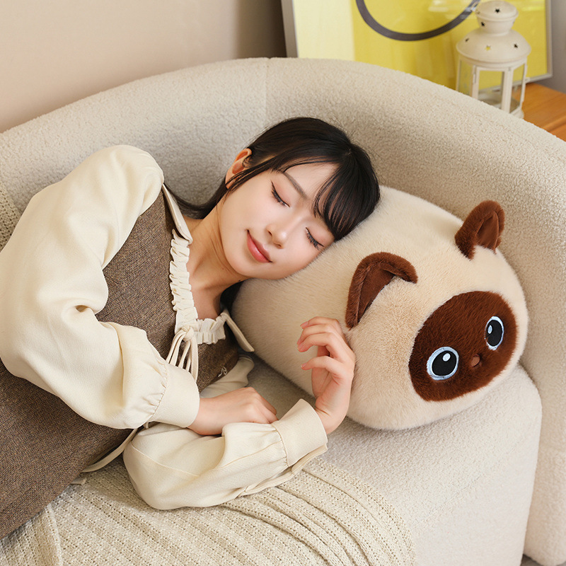 Siamese bread cat plush pillow with a soft round loaf-cat shape, fluffy cat cushion perfect for hugging, resting and cozy sofa decor