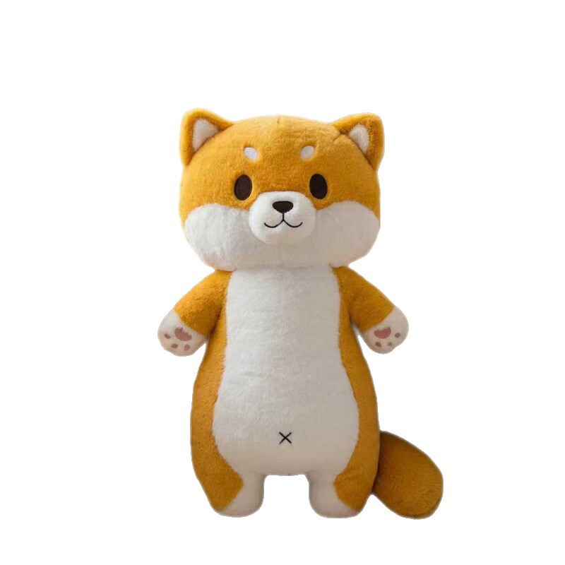 Cute Shiba Inu plush pillow with soft plush fabric and PP cotton filling, standing dog plush pillow on white background