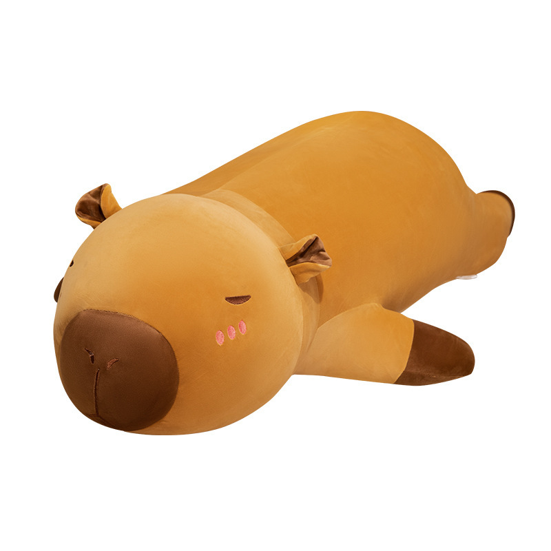Capybara plush pillow with a long, soft body and smooth plush fabric, designed for hugging, lounging, and cozy comfort