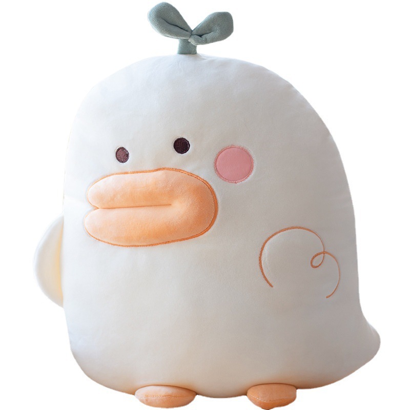 Duck plush pillow close up, soft fabric and cute design, ideal for hugging and cozy home decoration