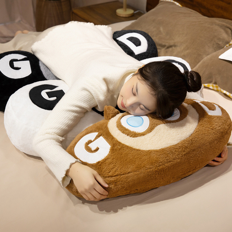 GOOD cat plush pillow used as a soft sleeping cushion, perfect for hugging and napping with cozy plush texture and gentle support