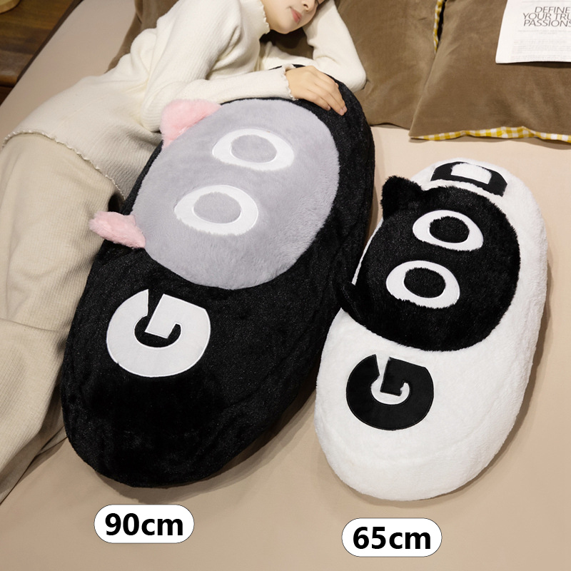 GOOD cat plush pillow size comparison in 65 cm and 90 cm, soft long cushion for hugging, lounging, and cozy bed or sofa use