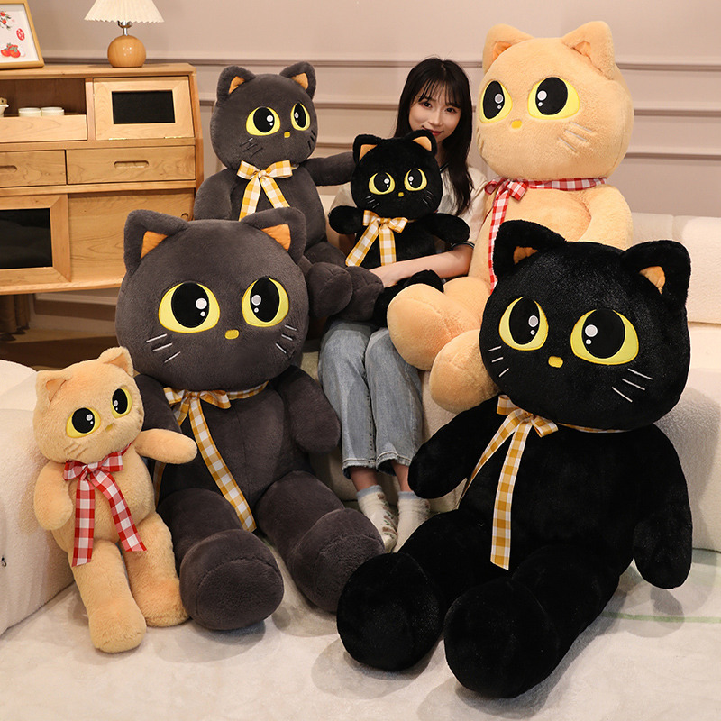 Cat plush toys in different sizes and colors, soft stuffed animals perfect for hugging, relaxing, and decorating cozy living spaces