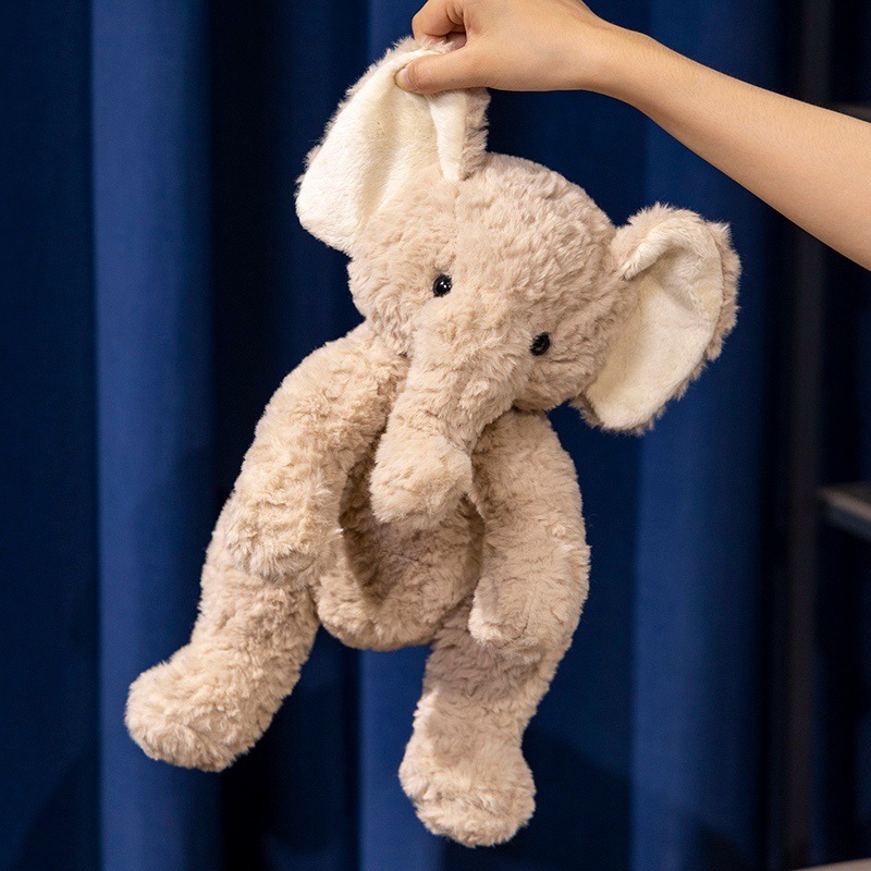 Soft elephant plush toy with fluffy fabric and flexible design, highlighting lightweight and gentle texture for cuddling