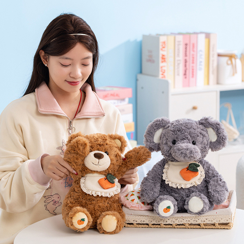 Shy bear and elephant plush toys soft stuffed animals displayed on table cozy decorative plush for home and everyday comfort