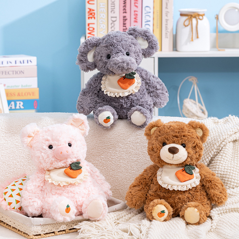 Shy animal plush toys including bear pig and elephant sitting on a cozy sofa soft stuffed animals for home decor and gifting