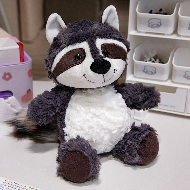 Raccoon plush toy soft stuffed animal in dark gray color with fluffy texture for cozy home decor and cuddling comfort