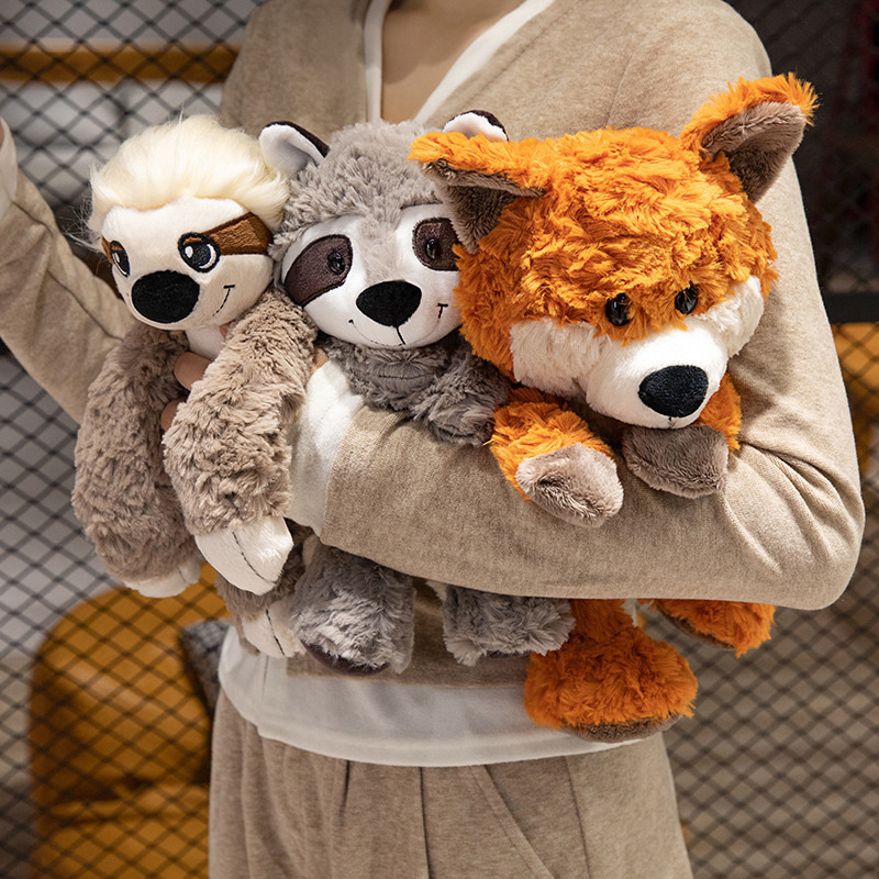 Forest animal plush toys featuring fox raccoon and sloth soft cuddly stuffed animals for hugging and cozy comfort