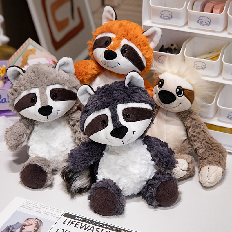 Forest animal plush toys featuring raccoon and sloth soft cuddly stuffed animals for home decor and gifting
