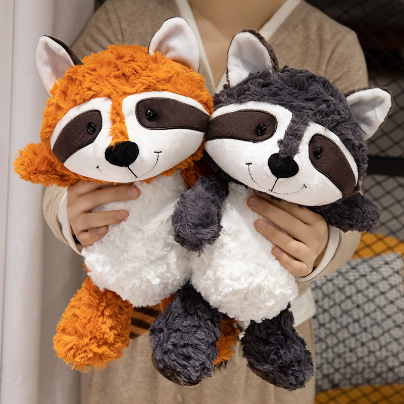 Orange and dark gray raccoon plush toys soft stuffed animals with fluffy texture perfect for cuddling and relaxation