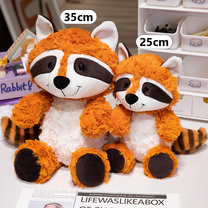 Raccoon plush toy size comparison showing 25 cm and 35 cm soft stuffed animals
