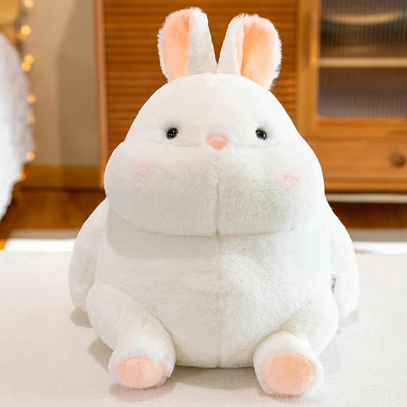 Rabbit plush toy with soft fluffy fabric, long ears and chubby design, cute stuffed animal for hugging, relaxing or decorating bed and sofa
