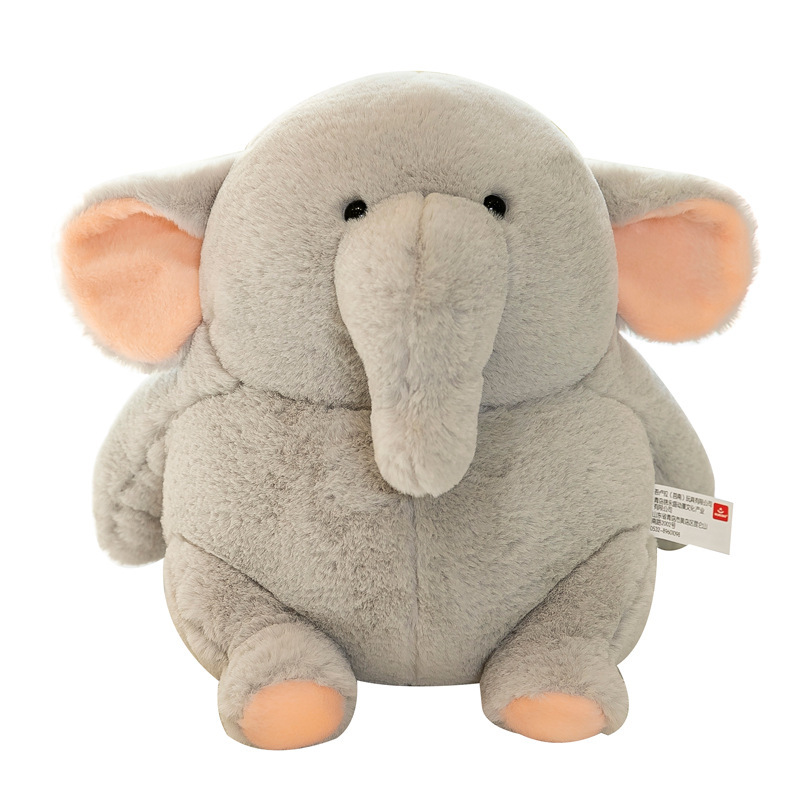 Chubby elephant plush toy with soft gray plush fabric and rounded design, cute stuffed animal for hugging, collecting or decorating shelves and beds