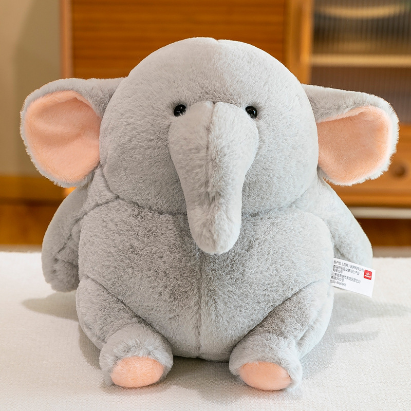Elephant plush toy with soft plush fabric, long trunk and rounded body, cuddly stuffed animal ideal for comfort, relaxation or home decor display