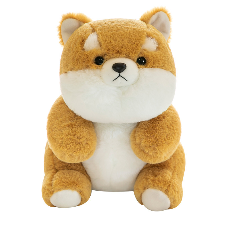 Shiba Inu companion plush toy isolated on white background with soft plush fabric and rounded design, ideal for cuddling