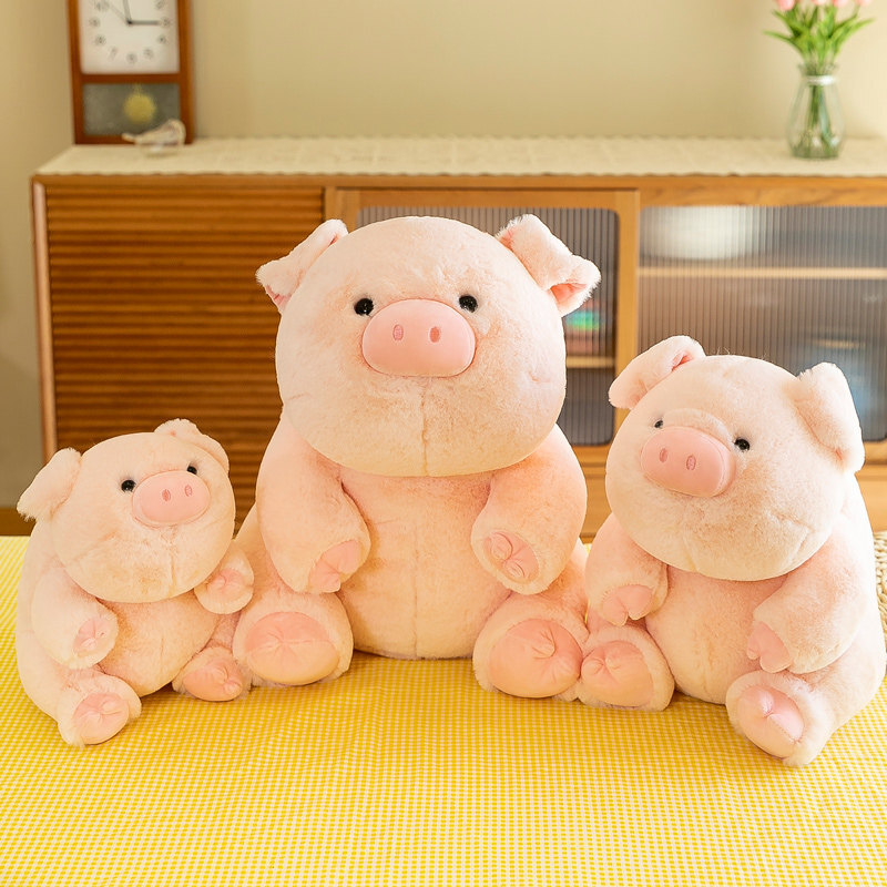 Pig companion plush toys in multiple sizes with soft plush texture, perfect for hugging, cuddling and cozy home display
