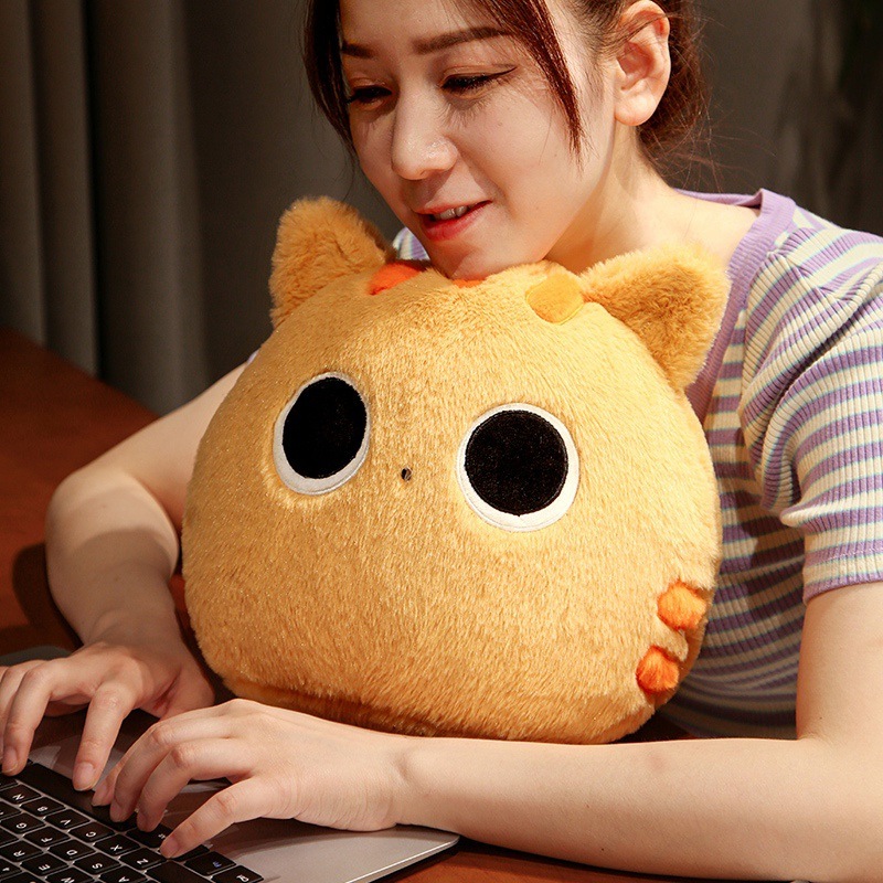 Orange round cat plush pillow for hugging and resting, soft plush cushion for cozy everyday comfort