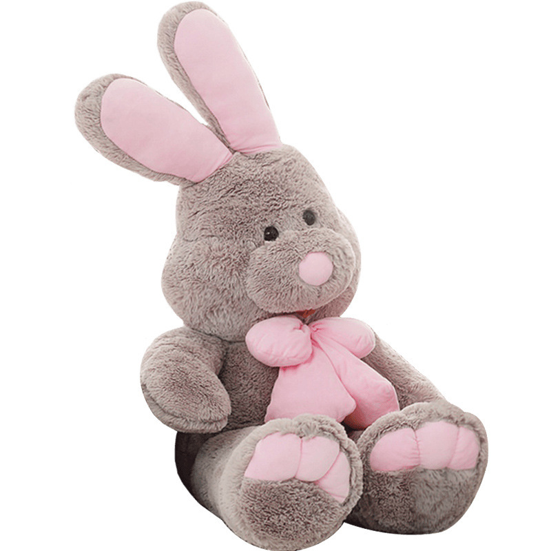 Rabbit plush toy with soft plush fabric, long ears, and bow detail, shown in a clean background for clear product view and design details