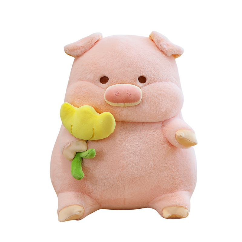 Cute pig plush toy with flower design, soft pink stuffed animal pillow with plush fabric and PP cotton filling, ideal for hugging and decoration