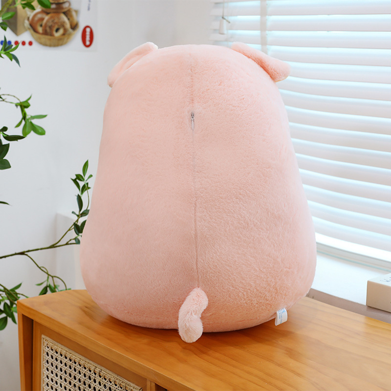 Cute pig plush toy back view showing soft plush fabric texture and tail detail, stuffed animal pillow for cozy home decoration