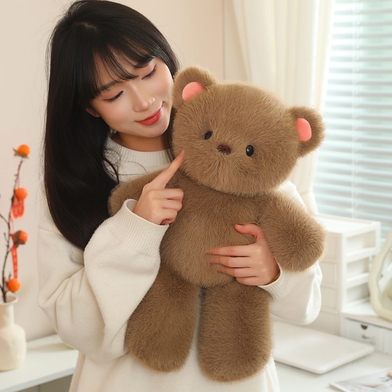 Brown bear plush toy with soft fluffy fabric and a cute rounded design, perfect for hugging, cuddling, and creating a cozy relaxing atmosphere