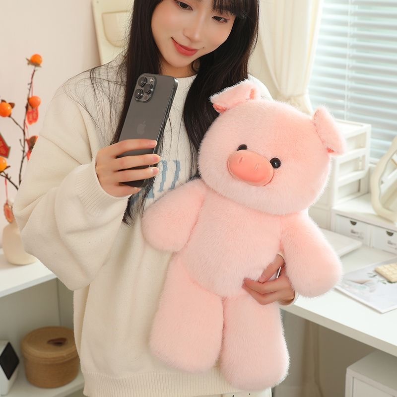 Pig plush toy with a soft fluffy texture and adorable design, cozy indoor setting showing a comforting companion for relaxing moments and home decor