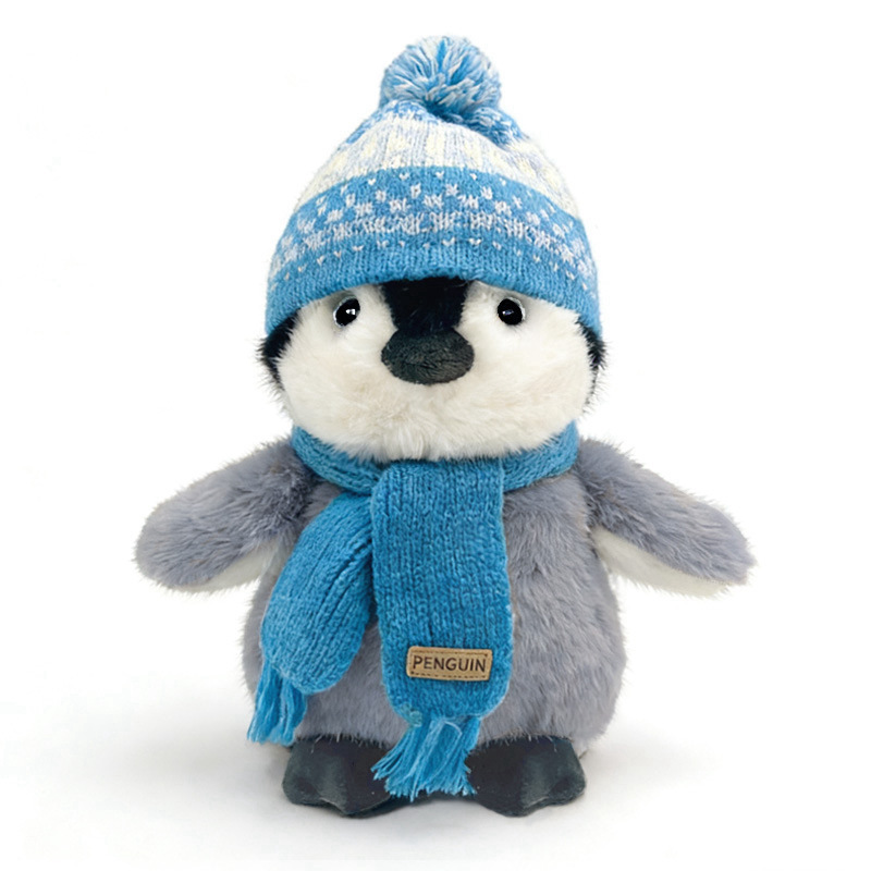Winter penguin plush toy blue scarf large size 30 cm soft stuffed animal cute winter penguin plush