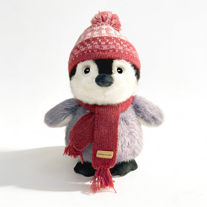 Winter penguin plush toy red scarf large size 30 cm soft stuffed animal cute penguin plush doll