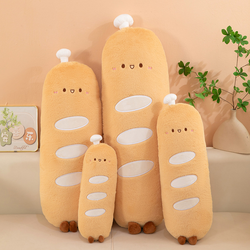 Chef baguette plush pillow size variation display, soft long body cushions in different lengths for comfort, support, and cozy interiors