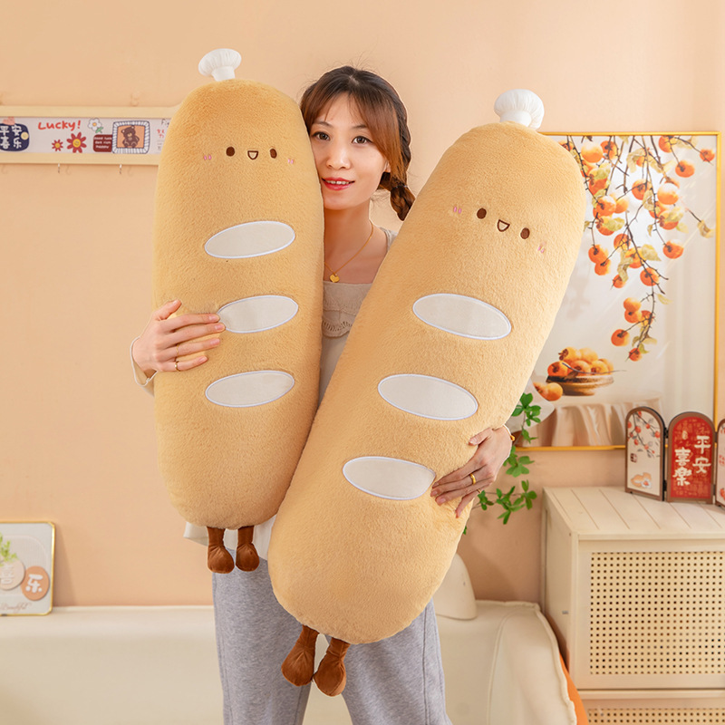 Chef baguette plush pillow in different sizes, long soft body cushion for hugging, lounging, and decorative use in bedroom or living space