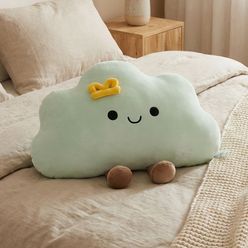 Green star cloud plush pillow with cute accent detail, soft cloud cushion for cozy home decor