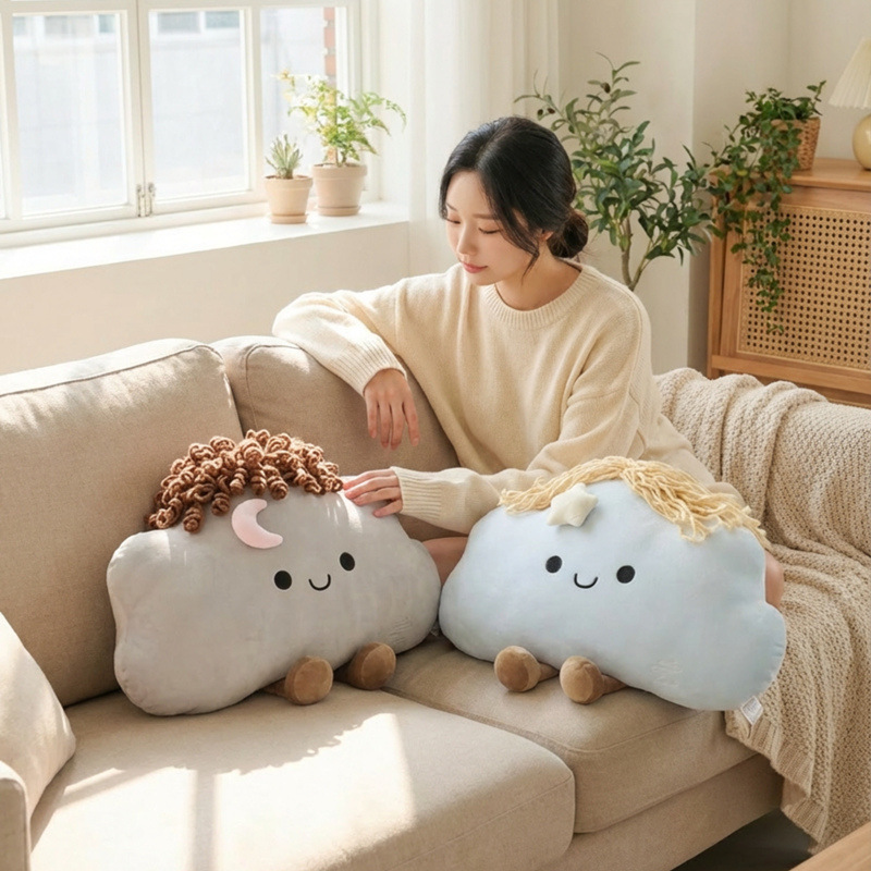 Star cloud plush pillow with decorative detail, soft and playful cloud cushion for cozy sofa decor