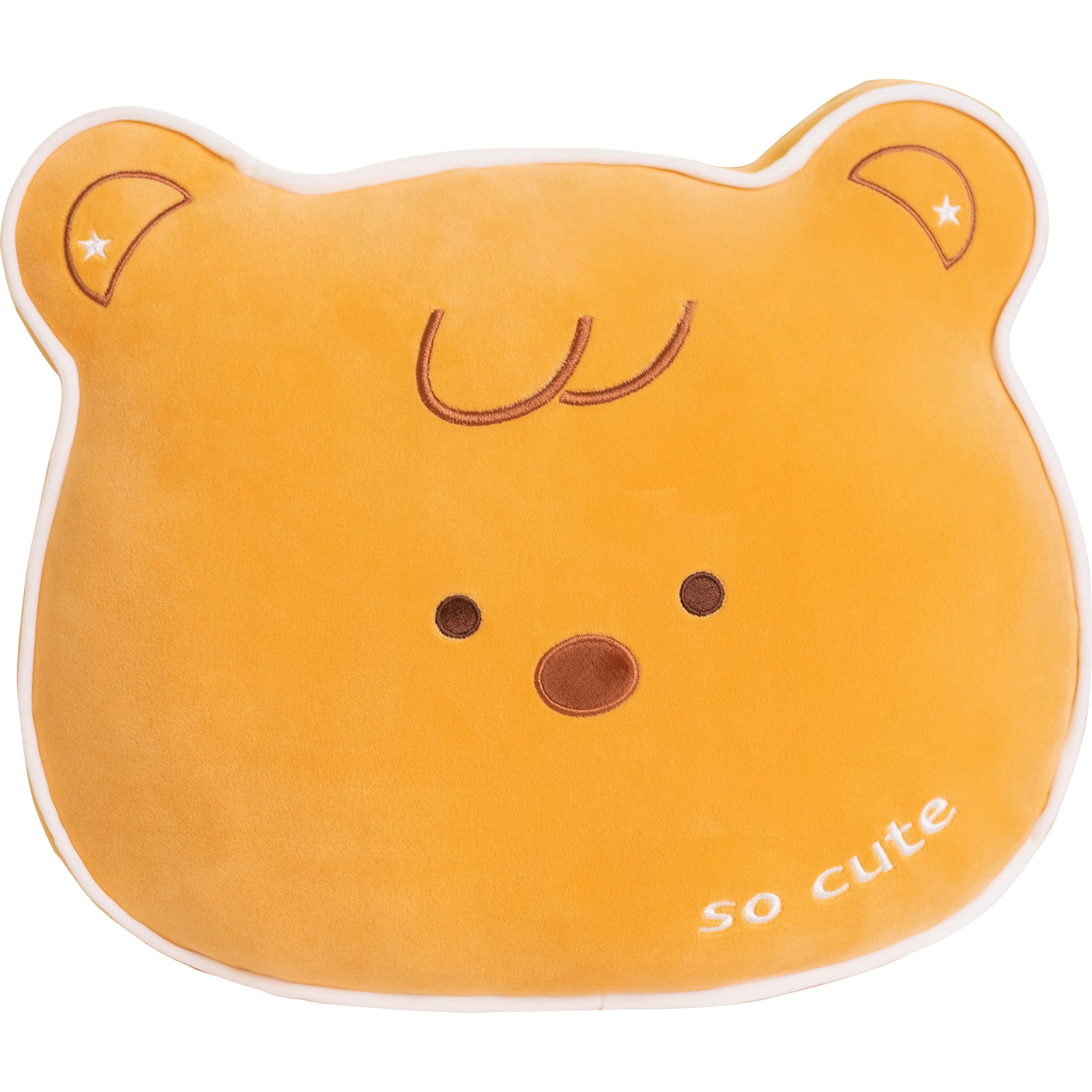Bear plush pillow in soft plush fabric with a cute chubby design, smooth texture and huggable cushion shape