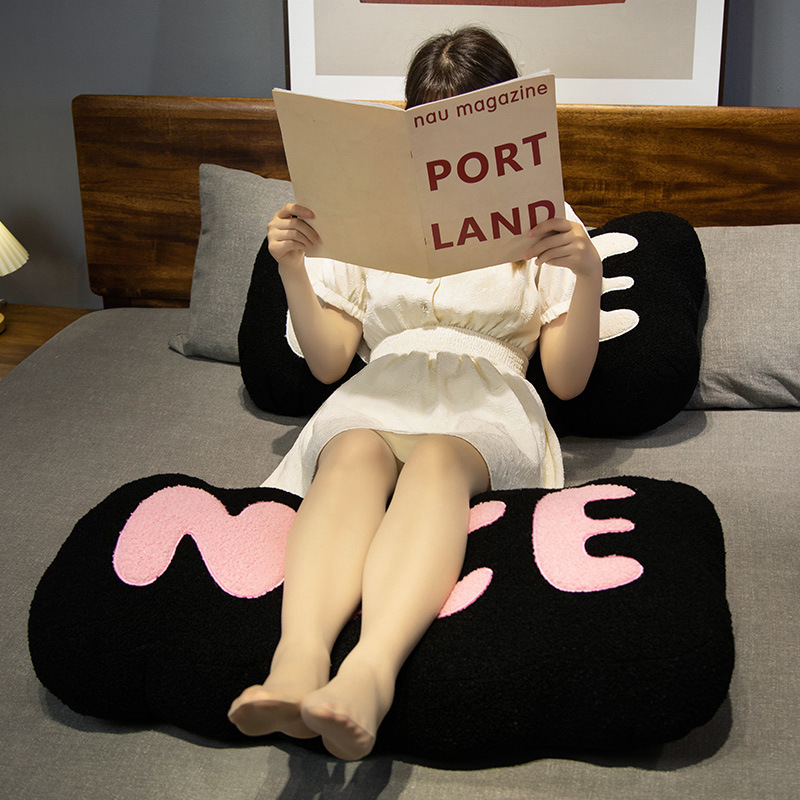 Nice plush pillow black with pink lettering soft back support cushion for reading on bed comfortable and cozy support