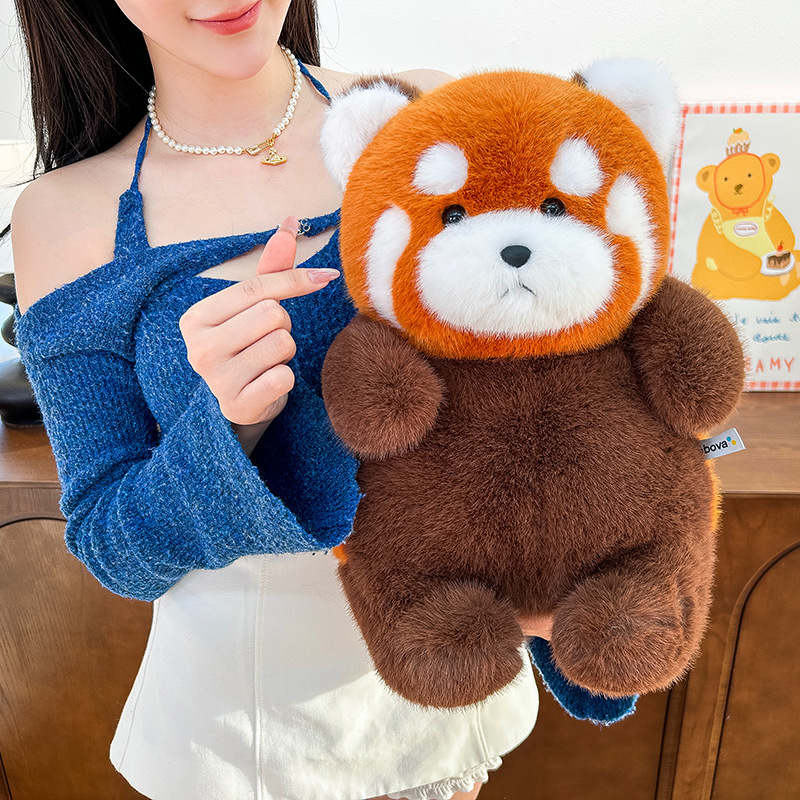 Red panda plush toy with soft fluffy texture, cute stuffed animal design with detailed face and cozy feel for hugging and decor