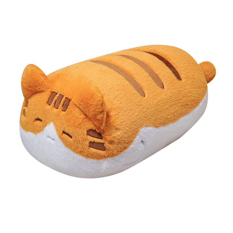 Orange cartoon cat plush pillow with soft plush fabric, smooth surface, and rounded shape for hugging and everyday comfort