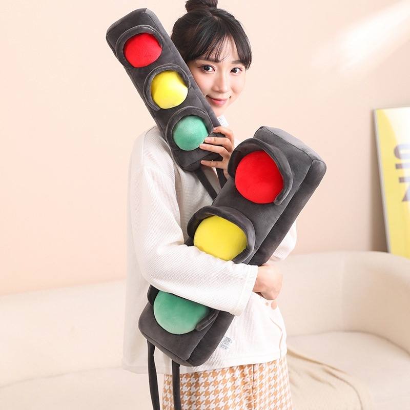 Traffic light plush pillow for hugging, long soft cushion with red yellow green lights, cozy plush pillow for relaxing, home decor and comfortable support