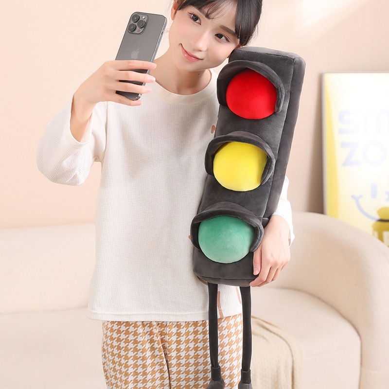 Traffic light plush pillow for everyday use, long soft cushion with colorful signal lights, plush pillow for relaxing, hugging and cozy home decor