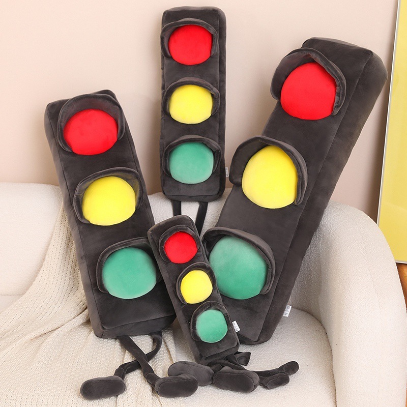 Traffic light plush pillow set in multiple sizes, long soft cushion toys with colorful signal lights, ideal for hugging relaxing and decorating living spaces