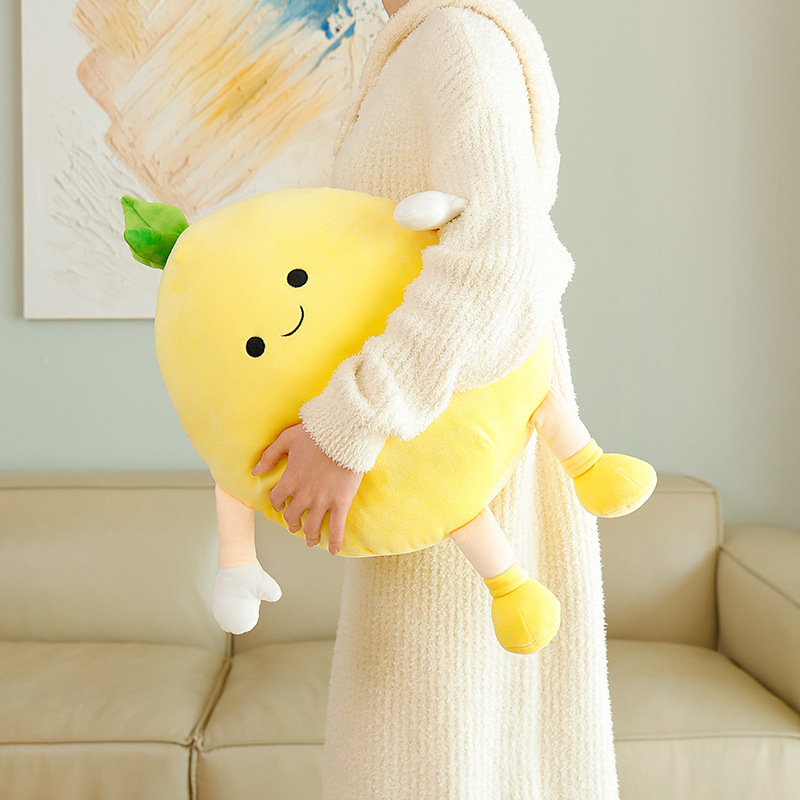 Pomelo plush pillow with soft plush fabric and flexible shape, designed for hugging and cuddling while providing a comfortable and cozy feel