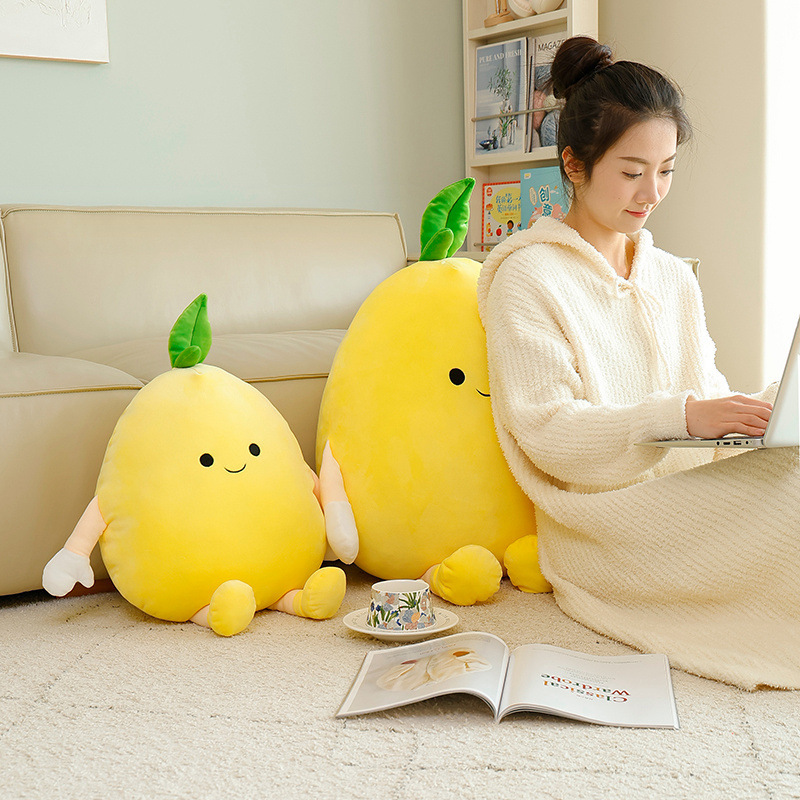 Pomelo plush pillow used as a soft back cushion on a sofa, ideal for relaxing, casual use, and adding a warm touch to living room decor