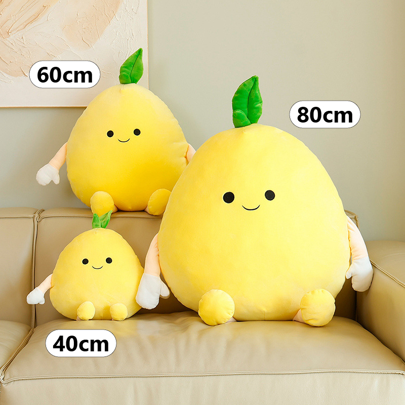 Pomelo plush pillow size comparison showing 40 cm, 60 cm, and 80 cm options, highlighting proportions for hugging, lounging, and home decor use