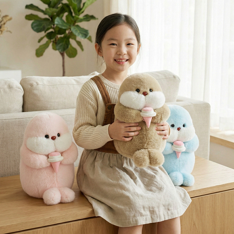 Ice cream seal plush toys with cute ice cream detail, fluffy stuffed animals for home decor, display and comforting everyday use