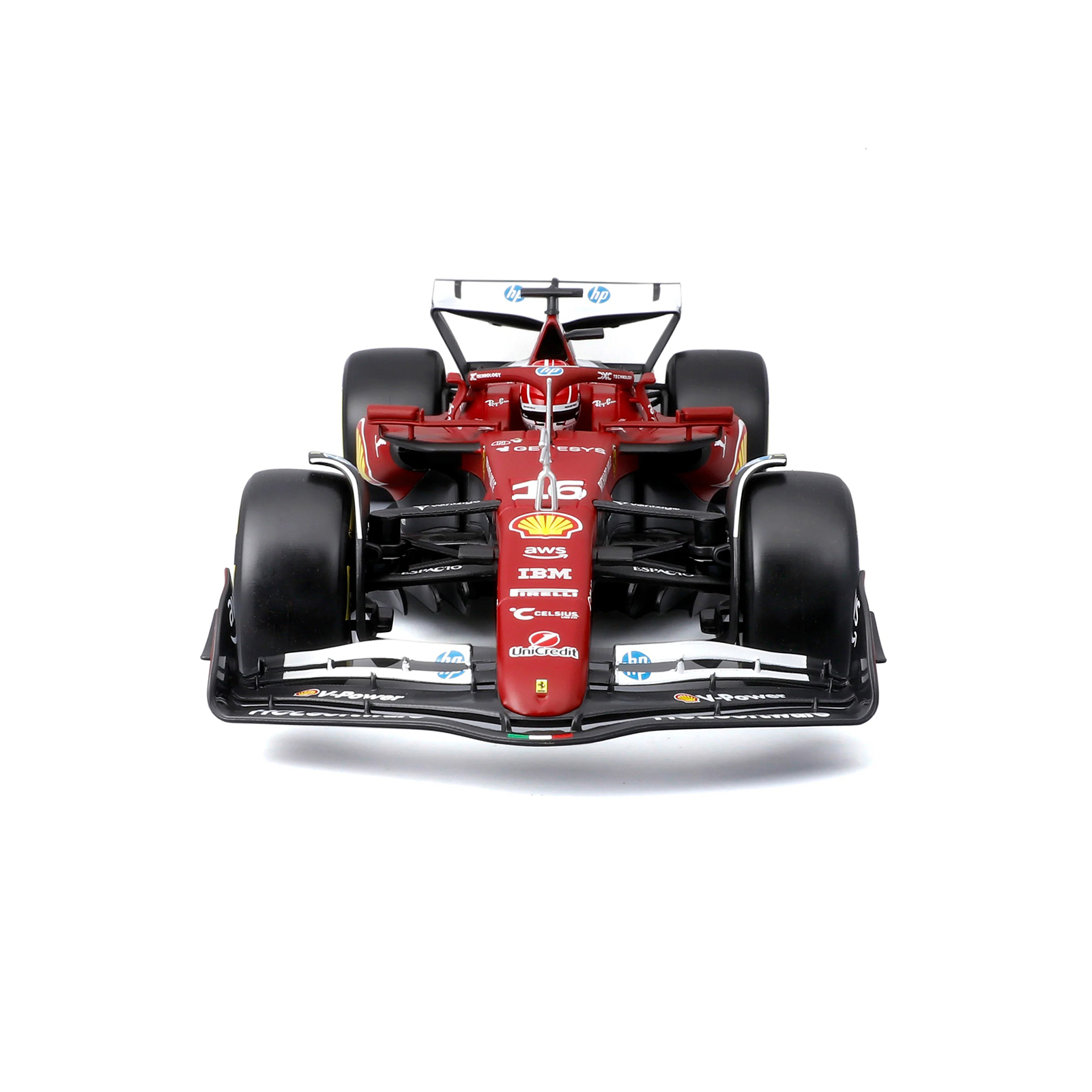 Front view of Ferrari SF-25 #16 Charles Leclerc F1 2025 1:18 diecast model car by Bburago