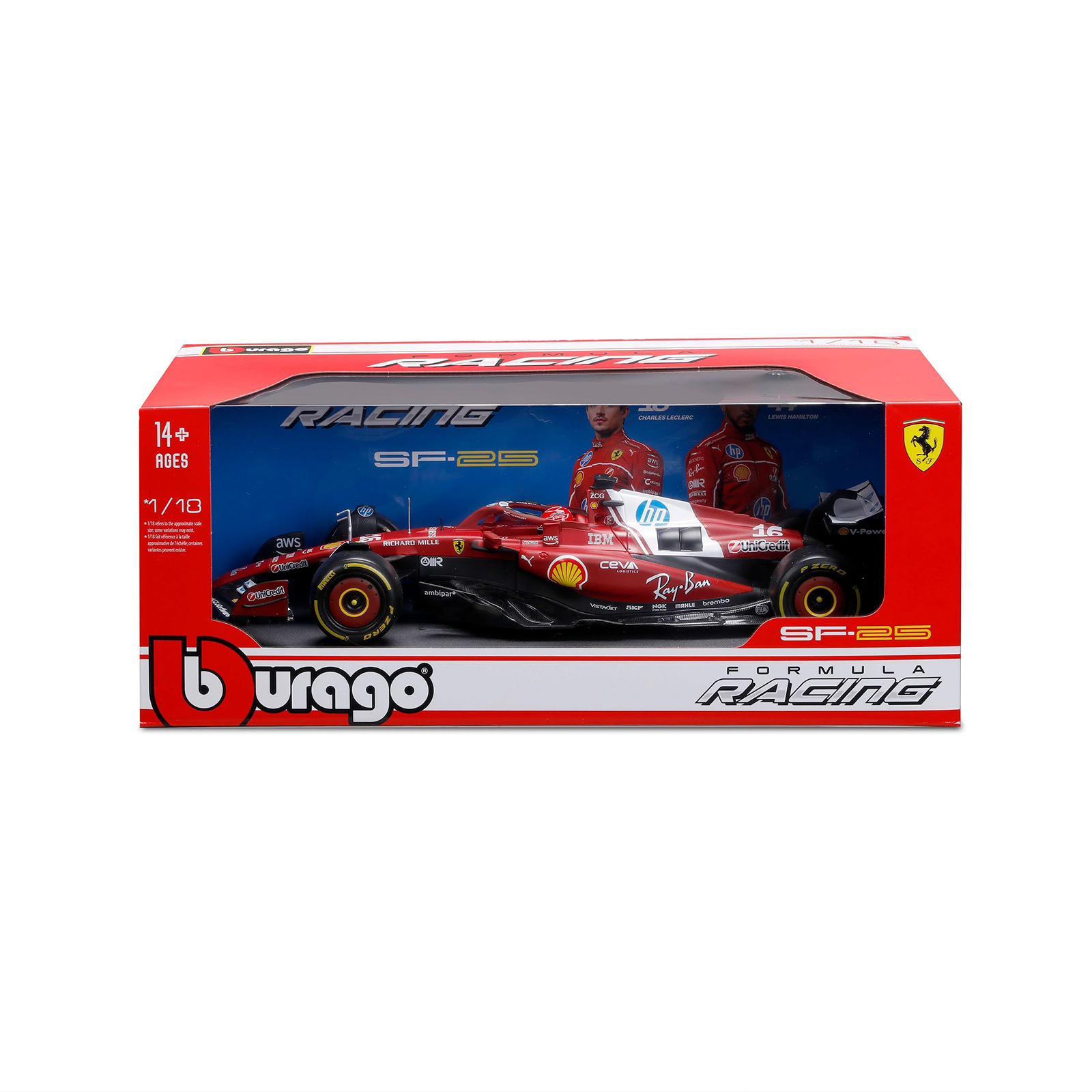 Bburago Ferrari SF-25 #16 Charles Leclerc F1 2025 1:18 diecast model retail packaging box