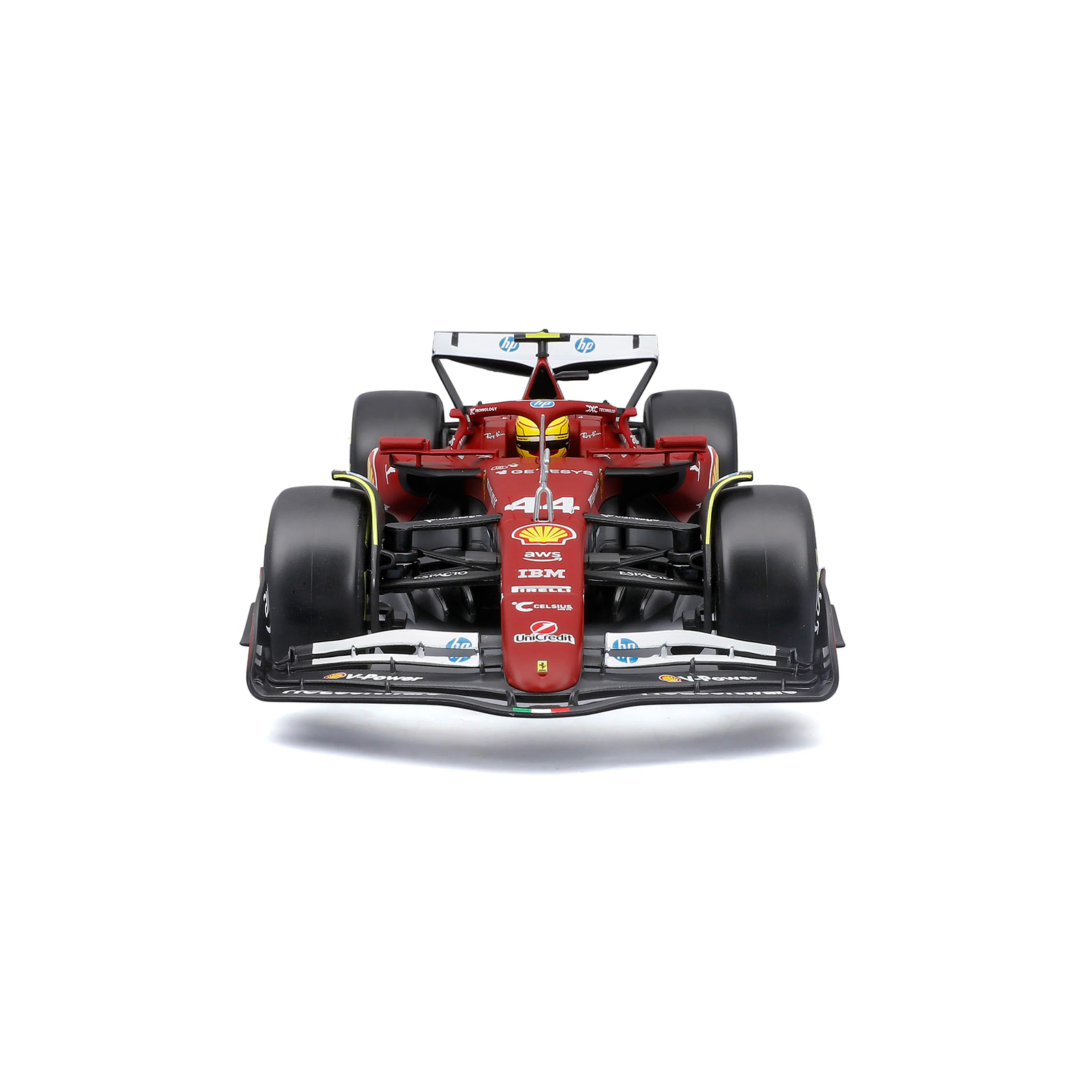 Ferrari SF-25 #44 Lewis Hamilton 2025 F1 1:18 diecast model car front view showing nose, wings, and detailing